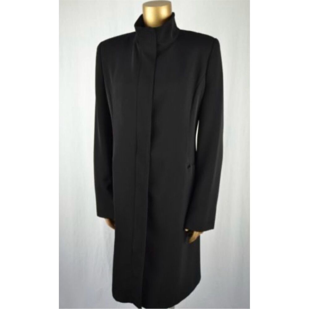 Hilary Radley Women's Black Overcoat Size 12 Long Formal Zip-Up‎ Jacket